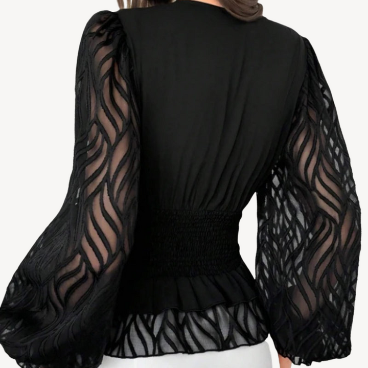 Womens Peplum Top Sheer Sleeve