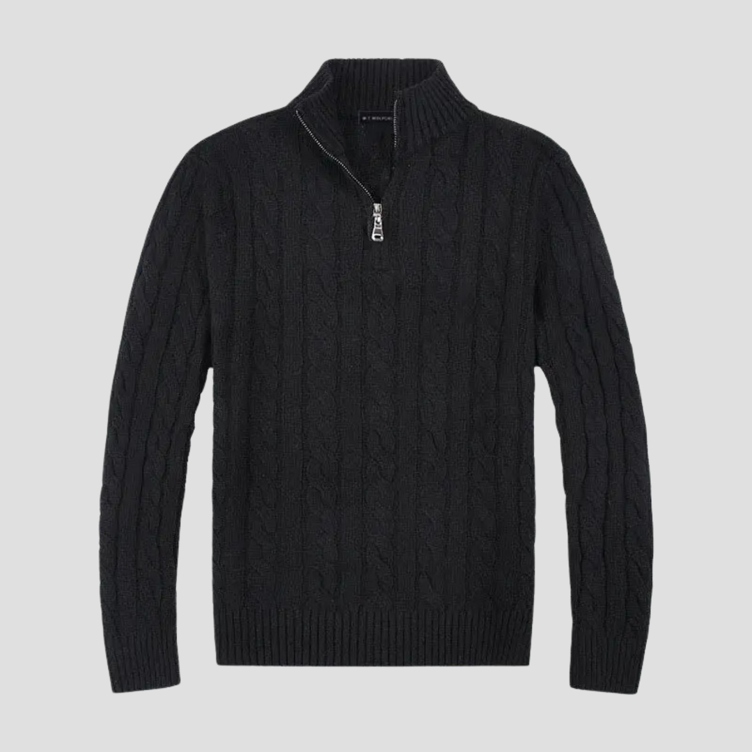 Mens Knitted Sweater Cable Knit Half-Zip Style