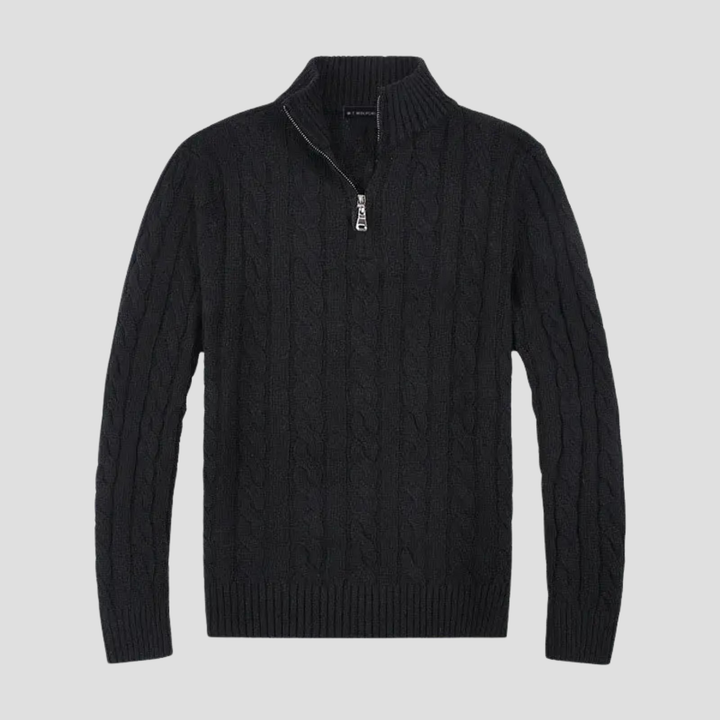 Mens Knitted Sweater Cable Knit Half-Zip Style