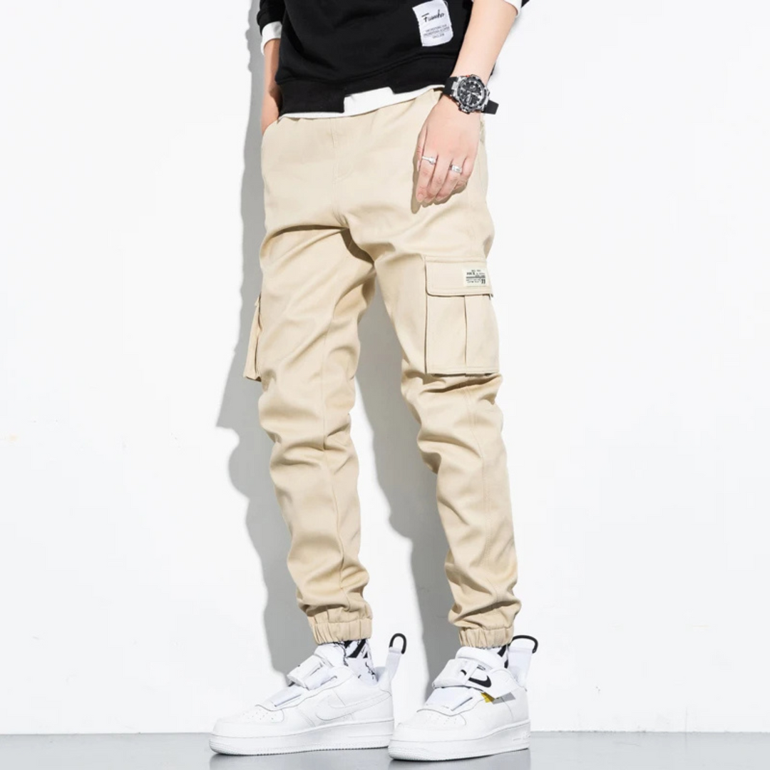 Mens Cargo Pants Relaxed Fit Elastic Waist Extra Pockets