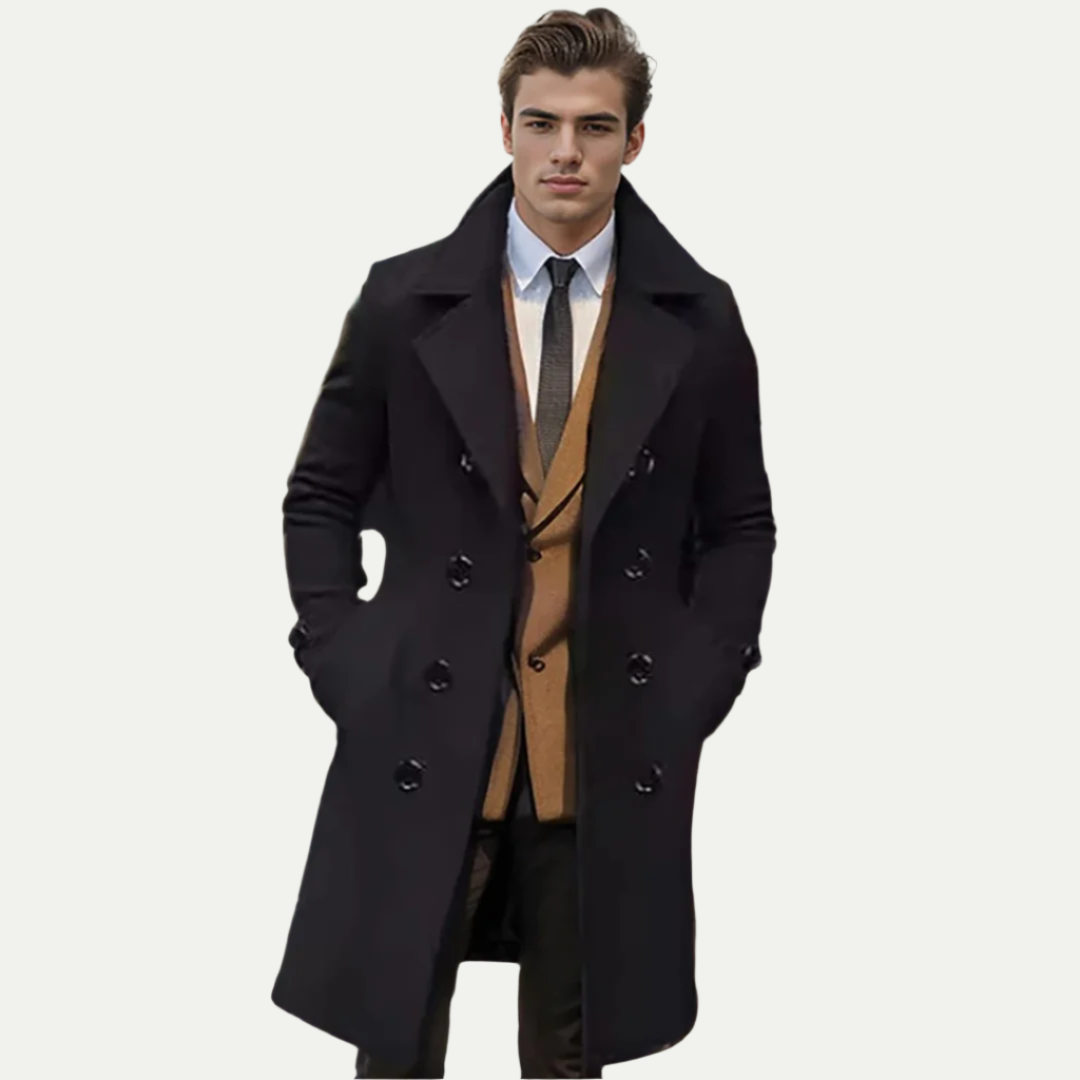 Mens Wool Peacoat Double Breasted Long Fit