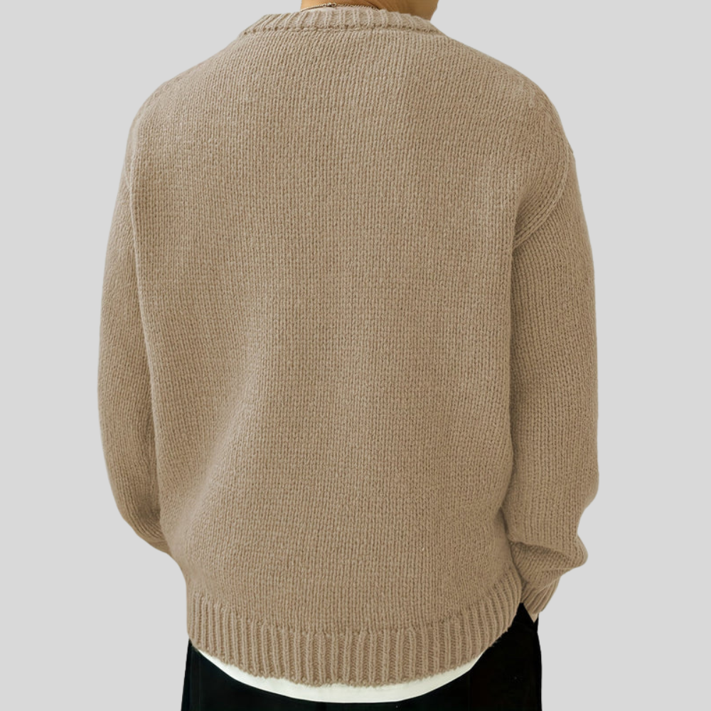 Mens Rib Knit Sweater Heavy Oversized Crew Neck