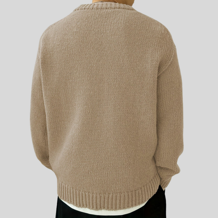 Mens Rib Knit Sweater Heavy Oversized Crew Neck