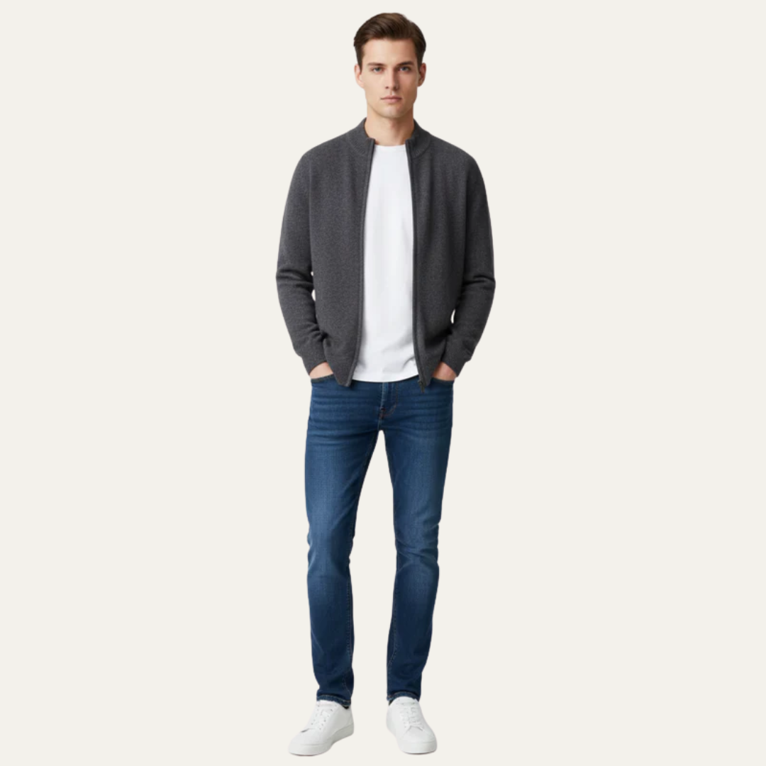 Mens Knit Bomber Cardigan Full Zip High Neck