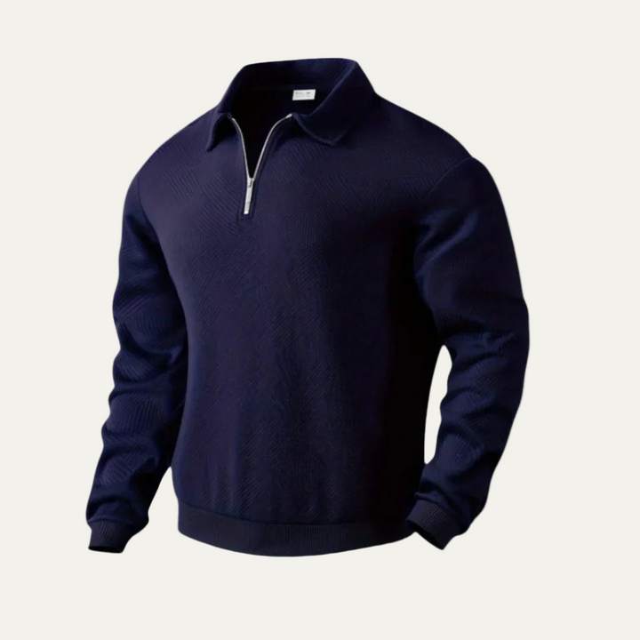 Mens Quarter Zip Polo Sweater Textured Fit