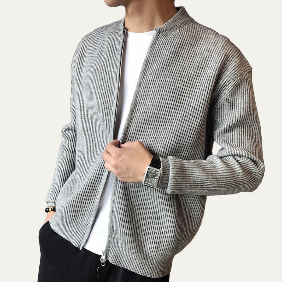 Mens Knit Cardigan Full Zip Short Stand Collar