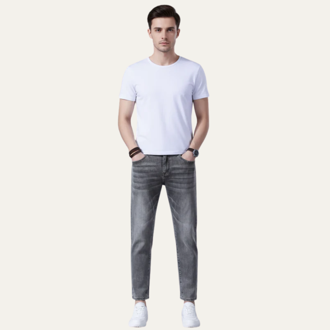 Mens Denim Pants Slim Straight Fit Vintage Style