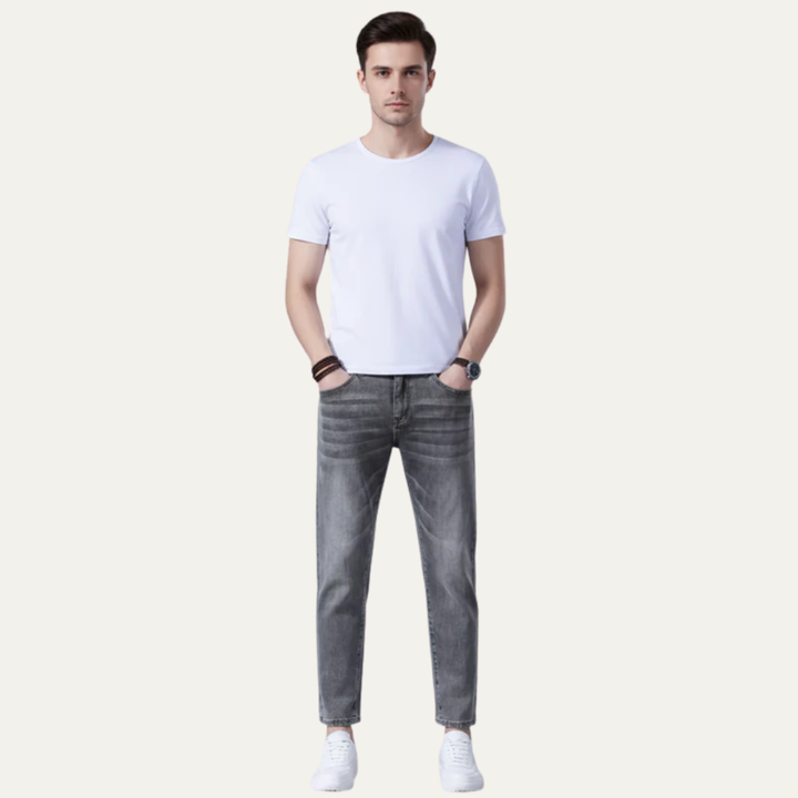 Mens Denim Pants Slim Straight Fit Vintage Style