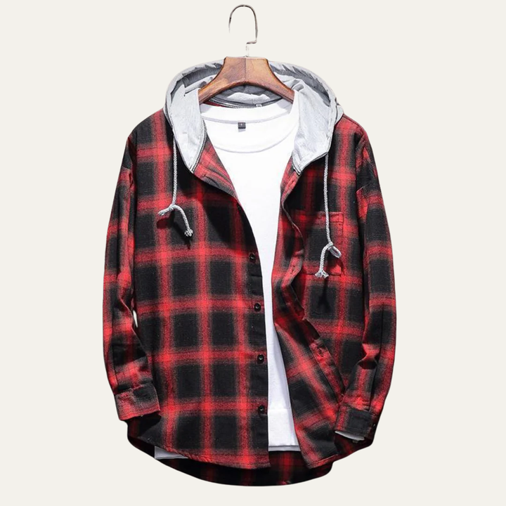 Mens Flannel Shirt Hooded Plaid Casual Fit