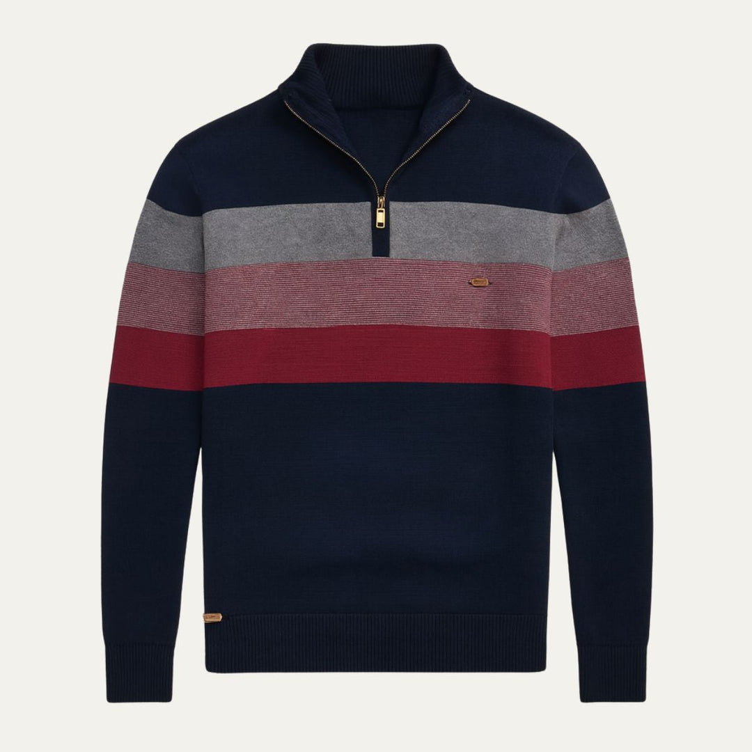 Mens Knit Jumper Quarter Zip Striped Pattern