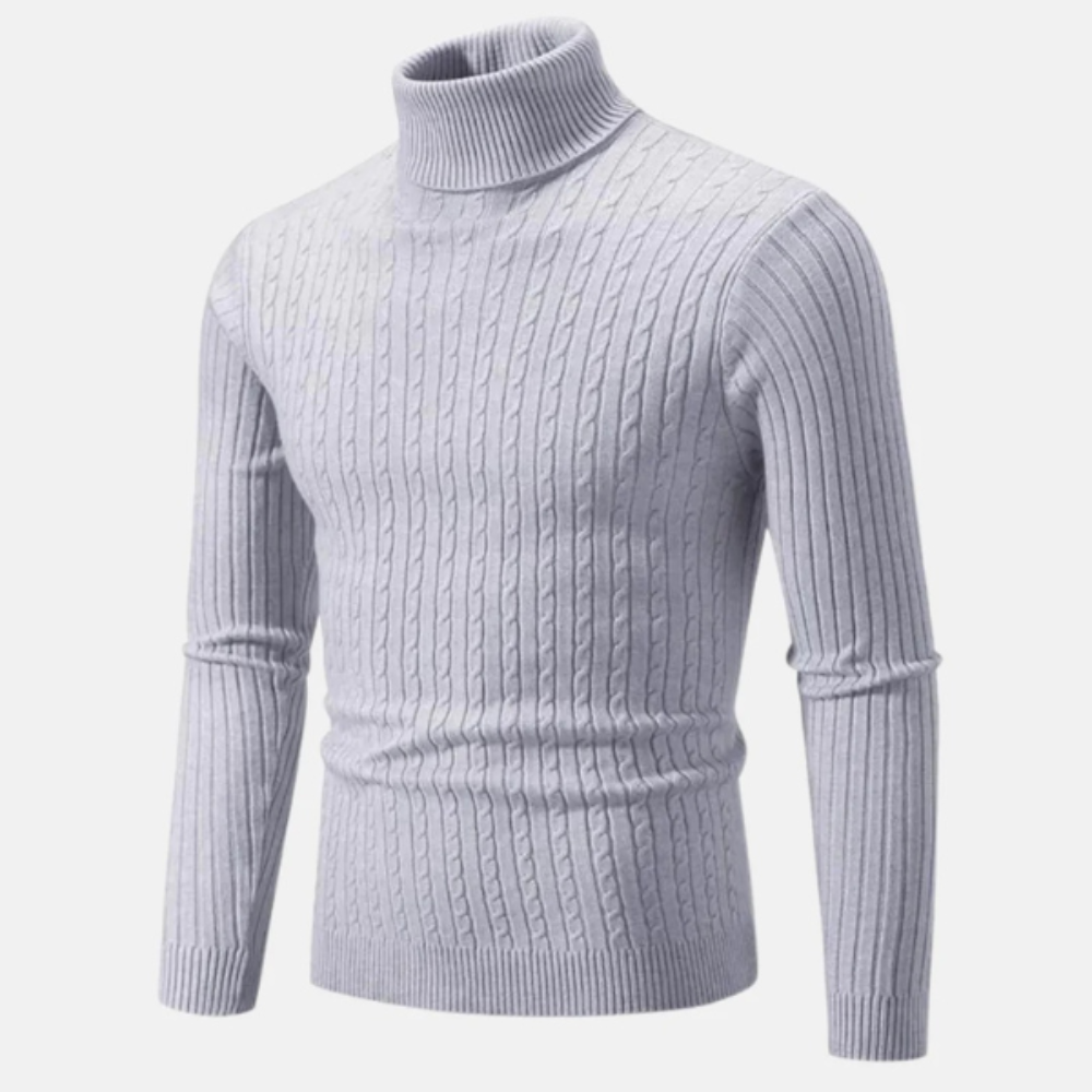 Mens Cable Knit Turtleneck Sweater Fitted