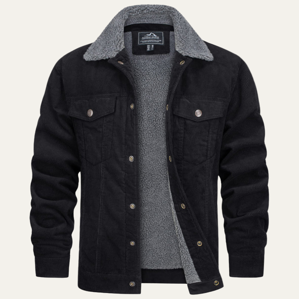 Mens Denim Trucker Jacket with Shearling Collar
