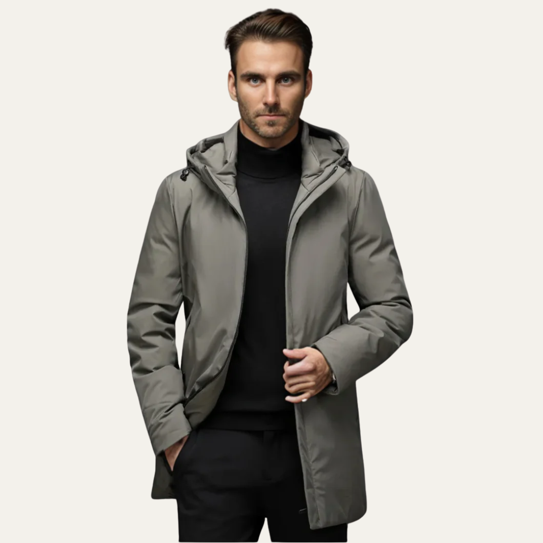 Mens Mid-Length Hooded Parka Minimalist Design - BritishMode