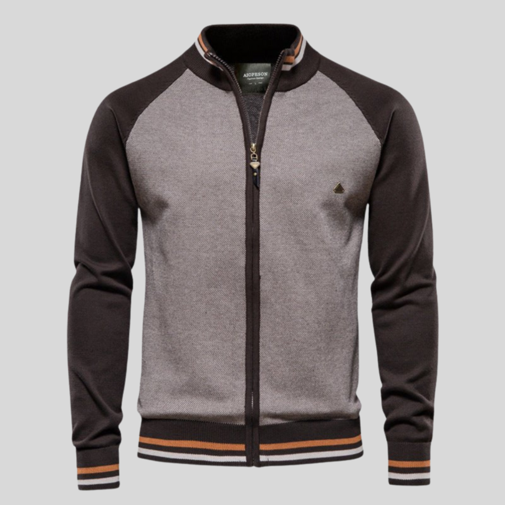 Mens Zip Cardigan Raglan Sleeve Two-Tone