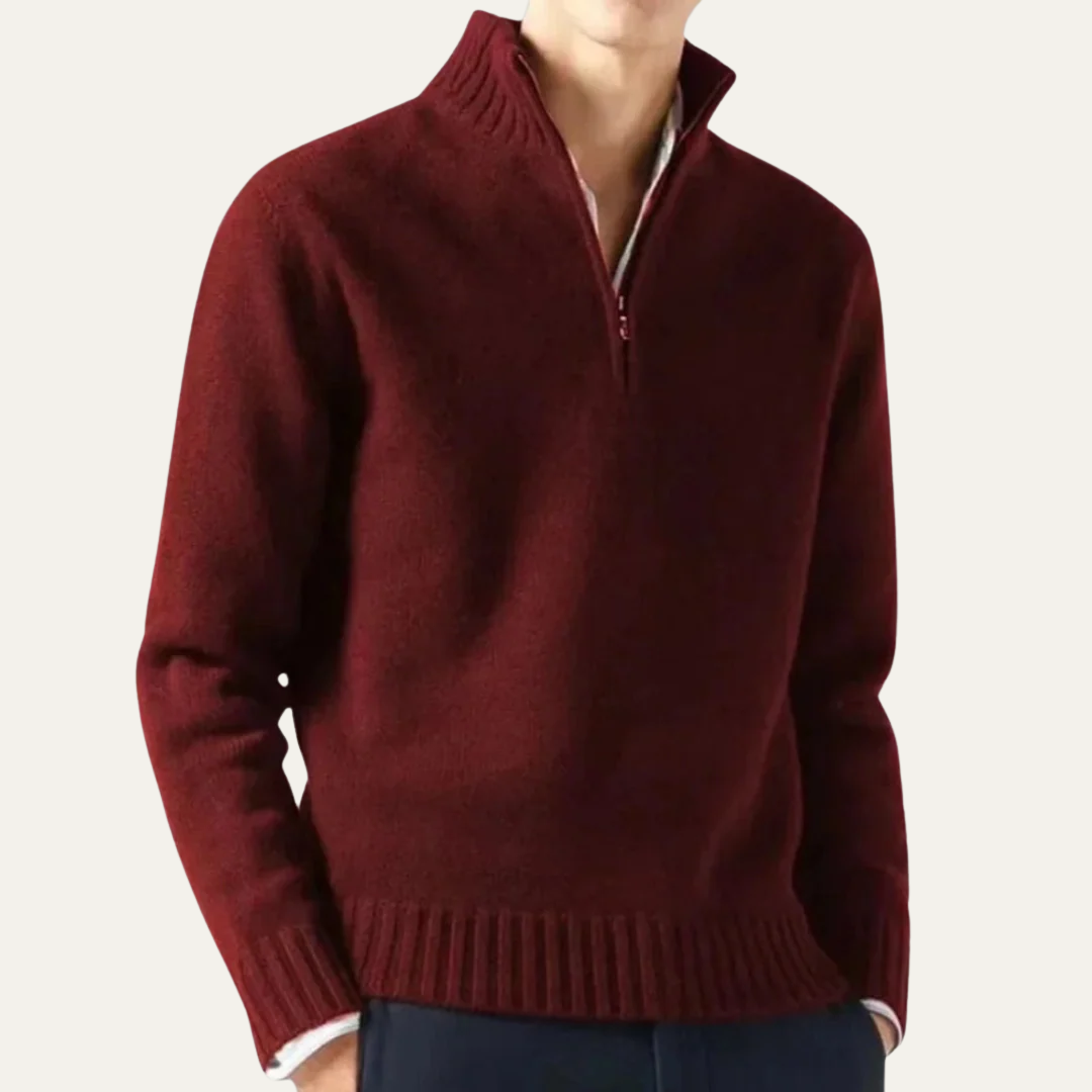 Mens Sweater Ribbed Collar Quarter Zip