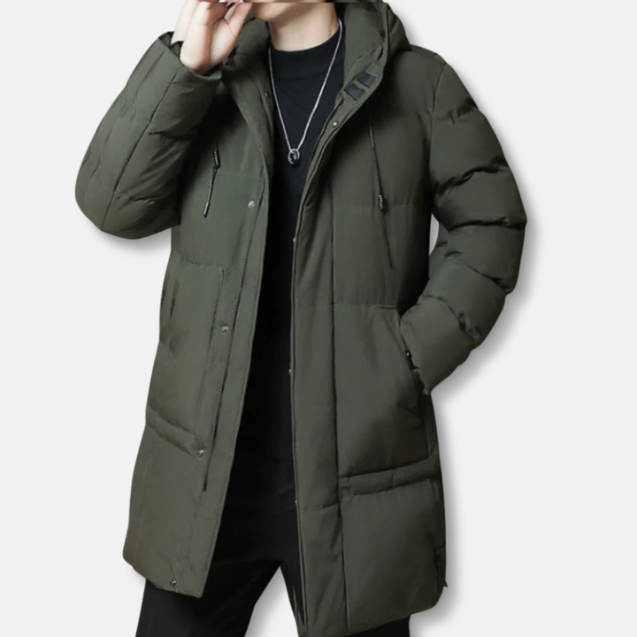 Mens Quilted Puffer Coat Mid Length Hooded