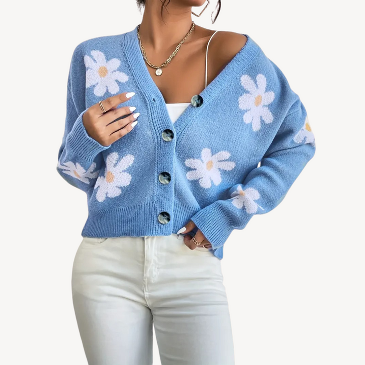 Womens Cardigan Button-Front Floral Pattern