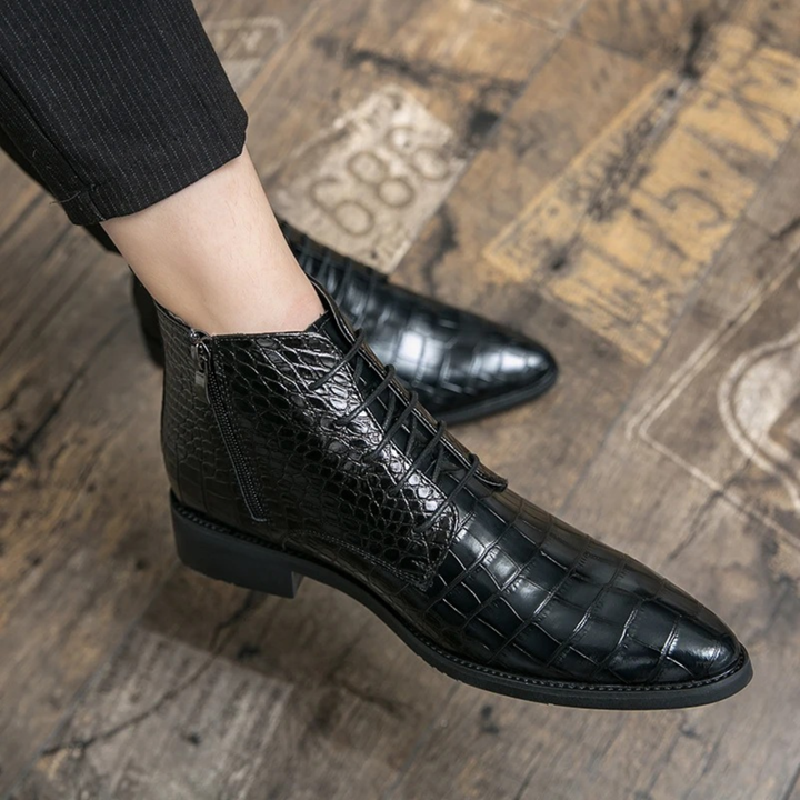Mens Leather Ankle Boots Crocodile Pattern