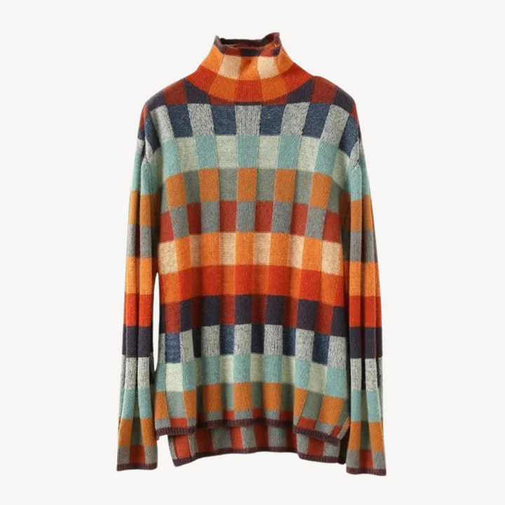 Womens Knit Sweater Checkered Pattern Regular Fit