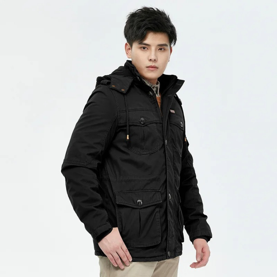 Mens Hooded Parka Jacket with Fleece Lining Winter Fit