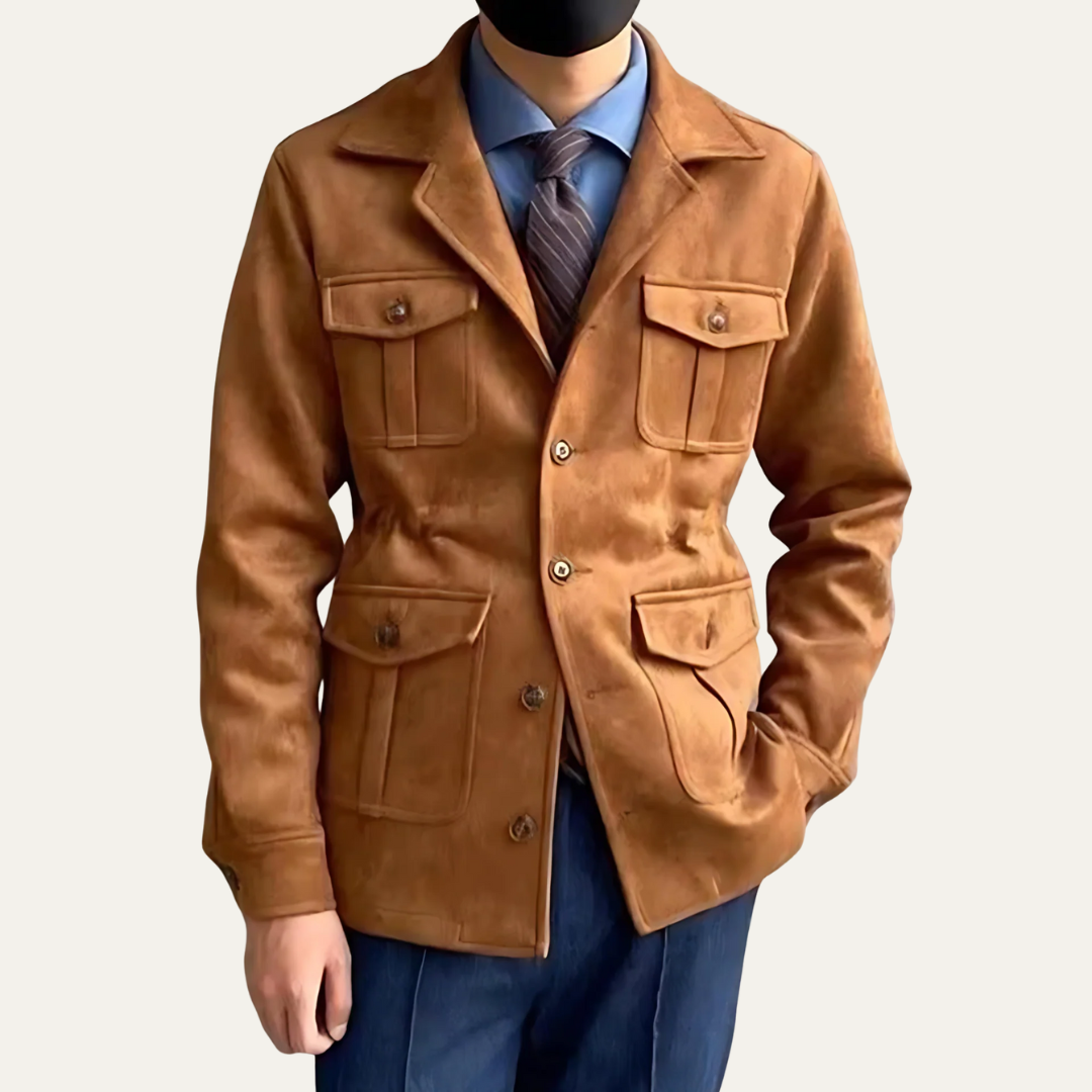 Mens Suede Field Jacket Four Flap Pockets