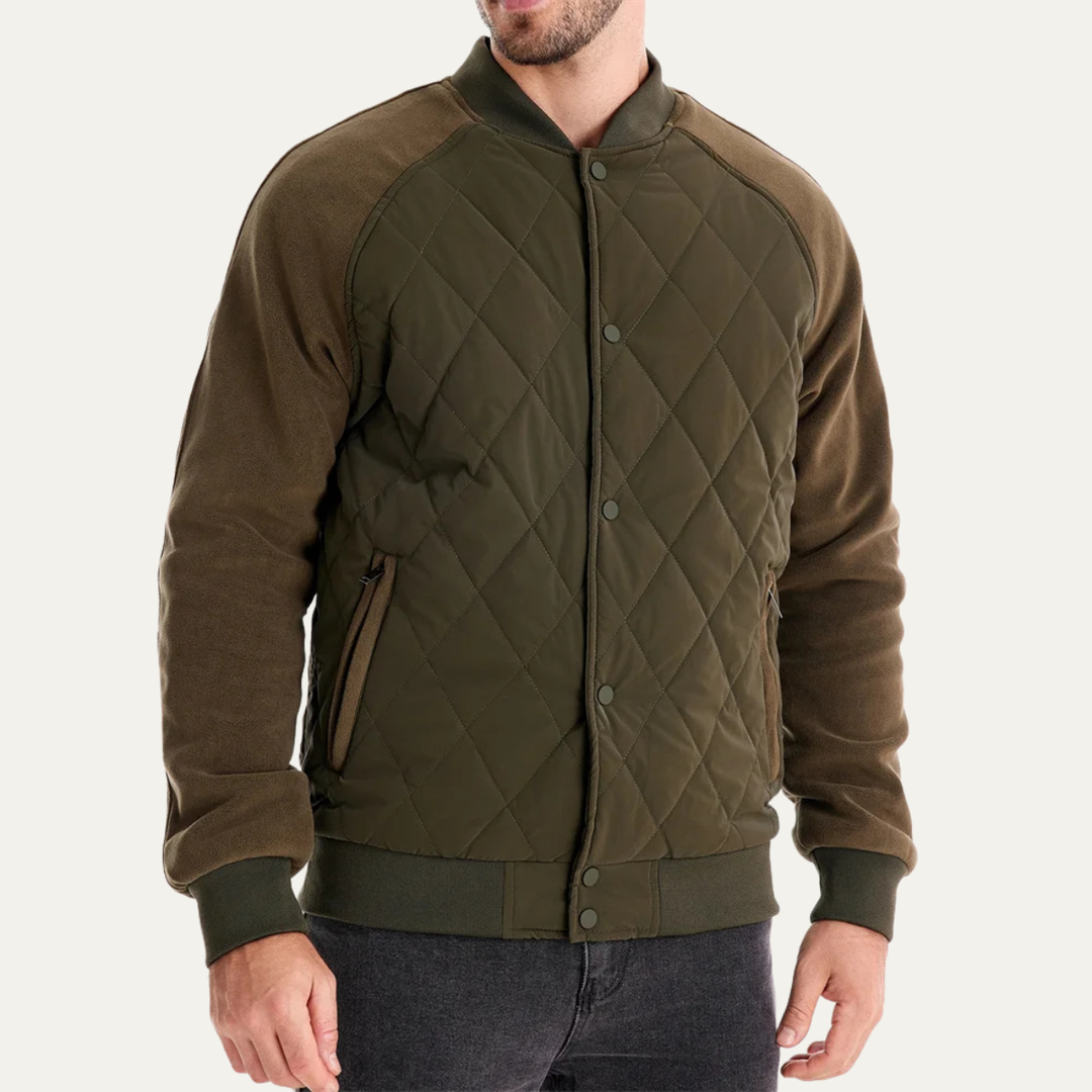 Mens Quilted Bomber Jacket Patchwork Casual Winter