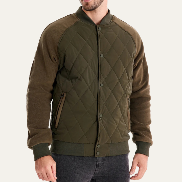 Mens Quilted Bomber Jacket Patchwork Casual Winter
