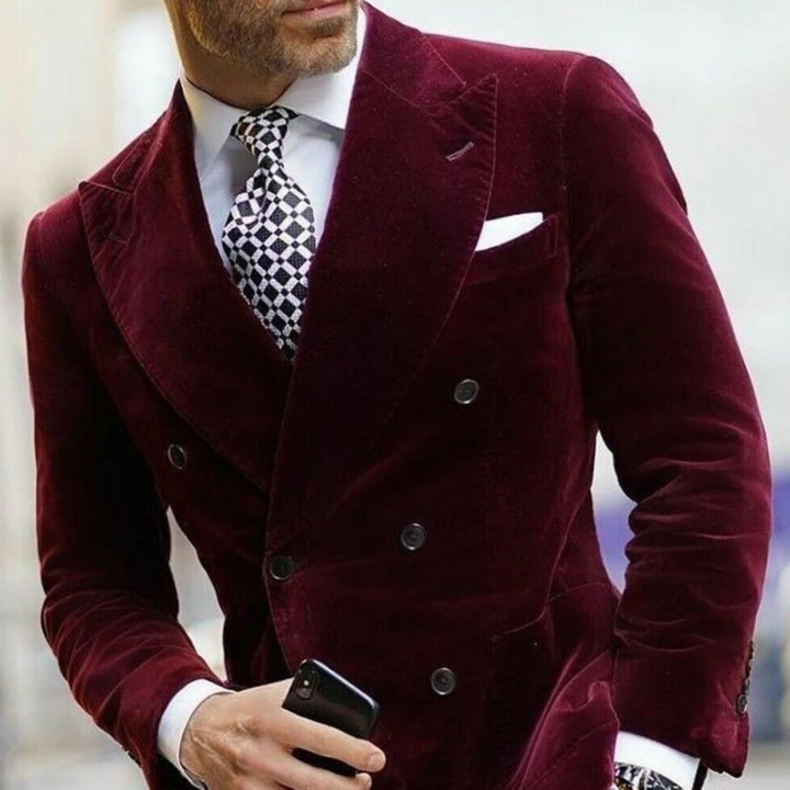 Mens Velvet Blazer Double Breasted Formal Fit