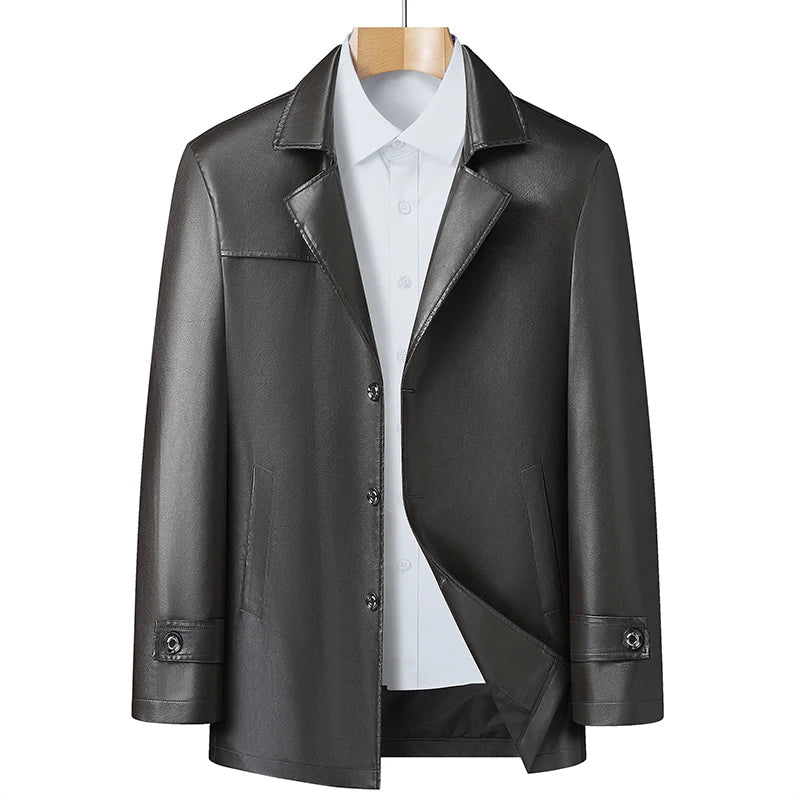 Womens Faux Leather Trench Coat Classic Fit