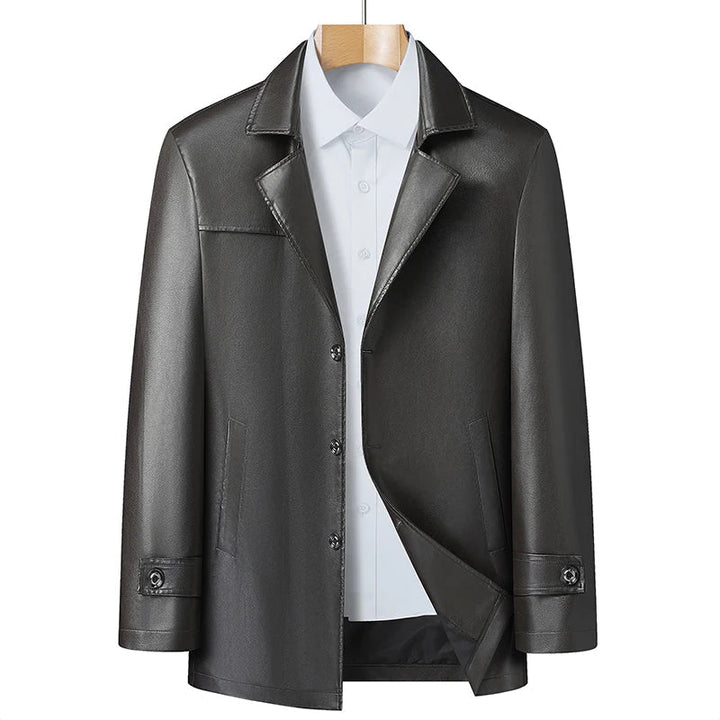 Womens Faux Leather Trench Coat Classic Fit