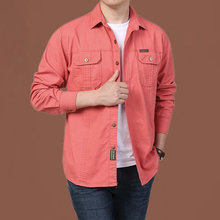 Unisex Work Shirt Cotton Relaxed Fit Long Sleeve with Pockets