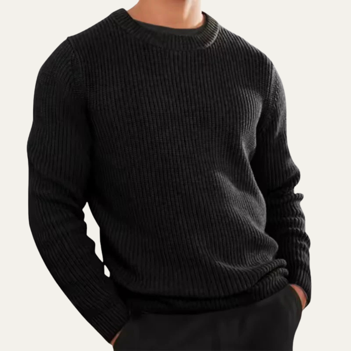 Mens Knit Sweater Wool Blend Ribbed Fit