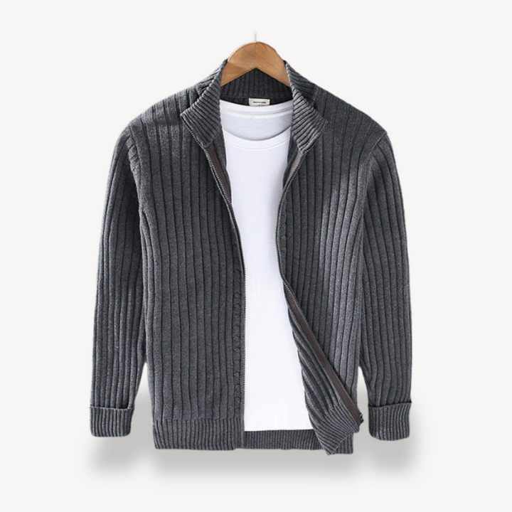Mens Knit Zip Cardigan Striped Fit