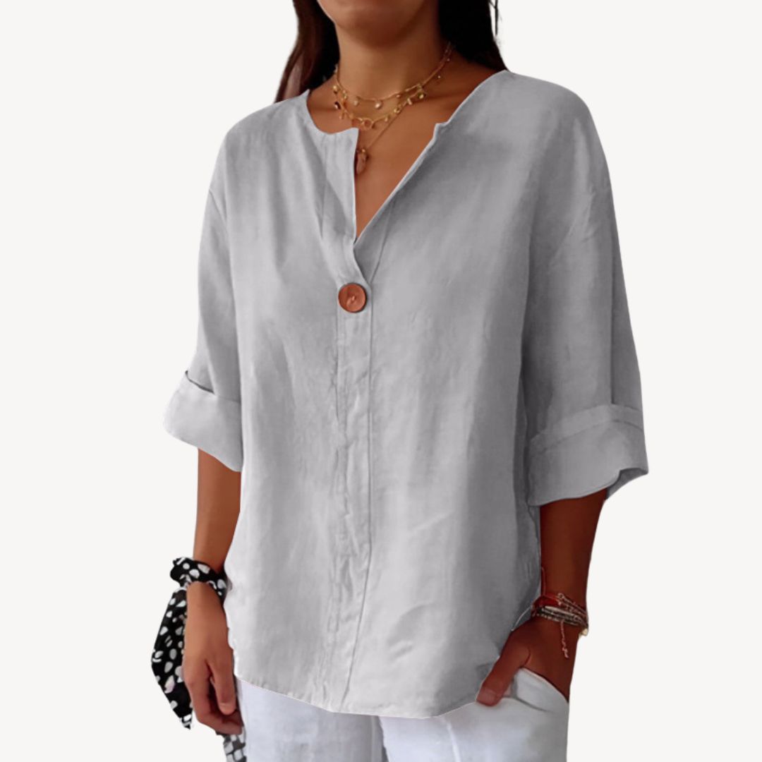 Womens Linen Blouse Long Sleeve V-Neck