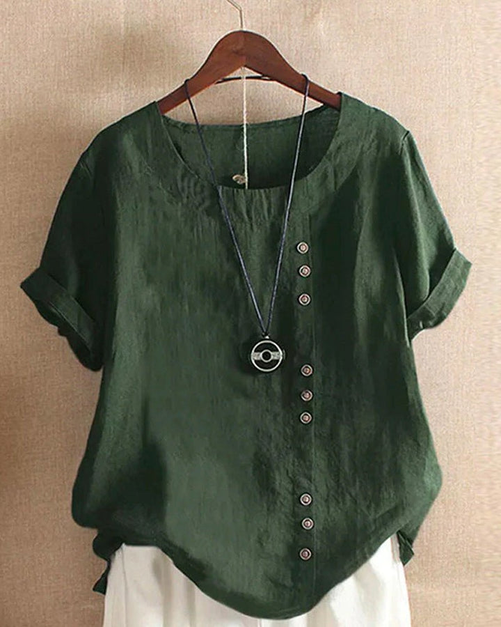Womens Linen Blouse Casual Peasant Style Button Detail