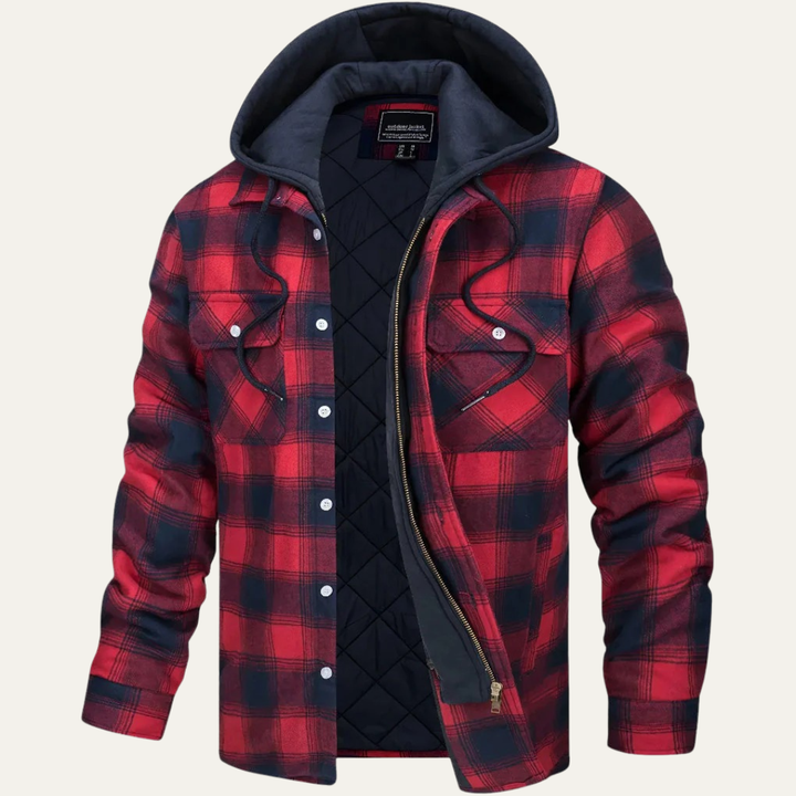 Mens Flannel Jacket with Plaid Pattern Removable Hood - BritishMode
