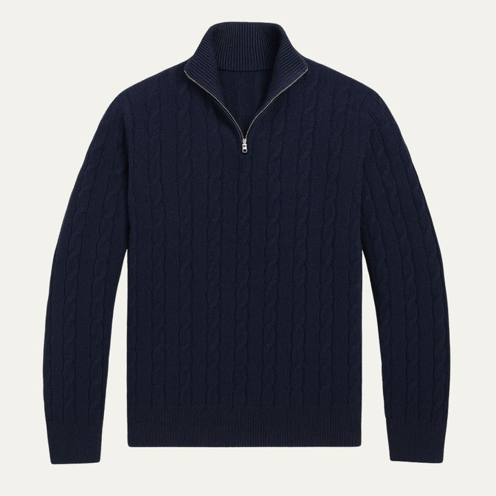 Mens Cable Knit Pullover Quarter Zip Wool Blend