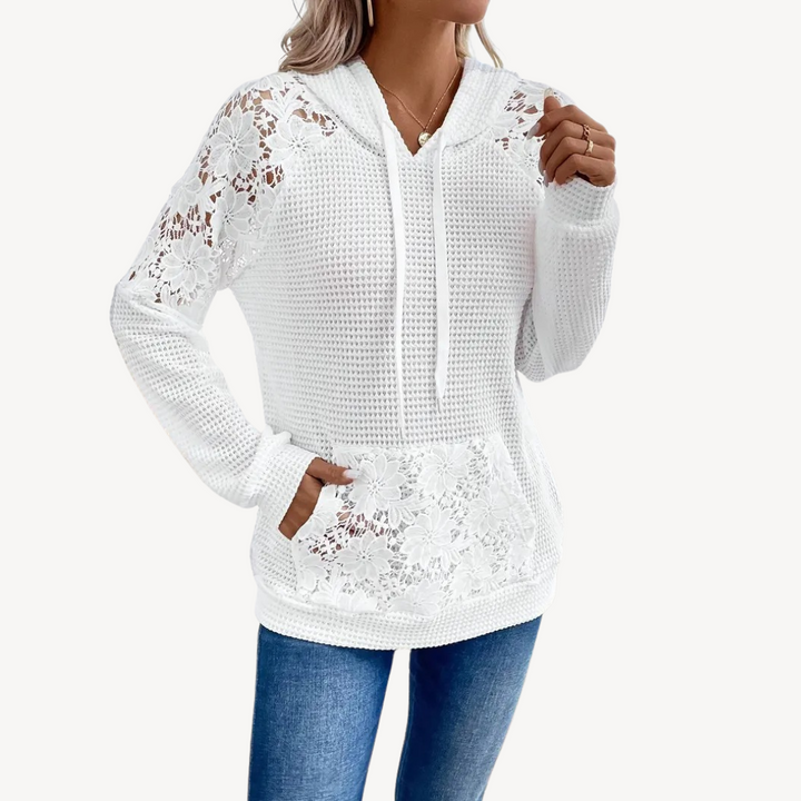 Womens Hoodie with Lace Detail Relaxed Fit