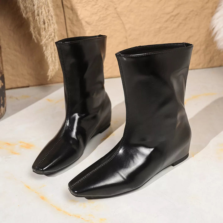 Womens Leather Ankle Boots Classic Low Heel