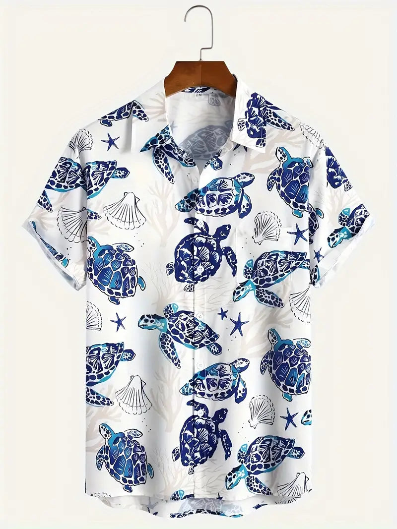 Mens Hawaiian Shirt with Turtle Print Relaxed Fit - BritishMode