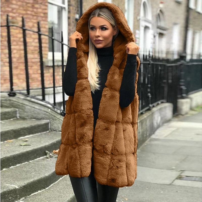 Womens Longline Vest with Hood Cozy Fit
