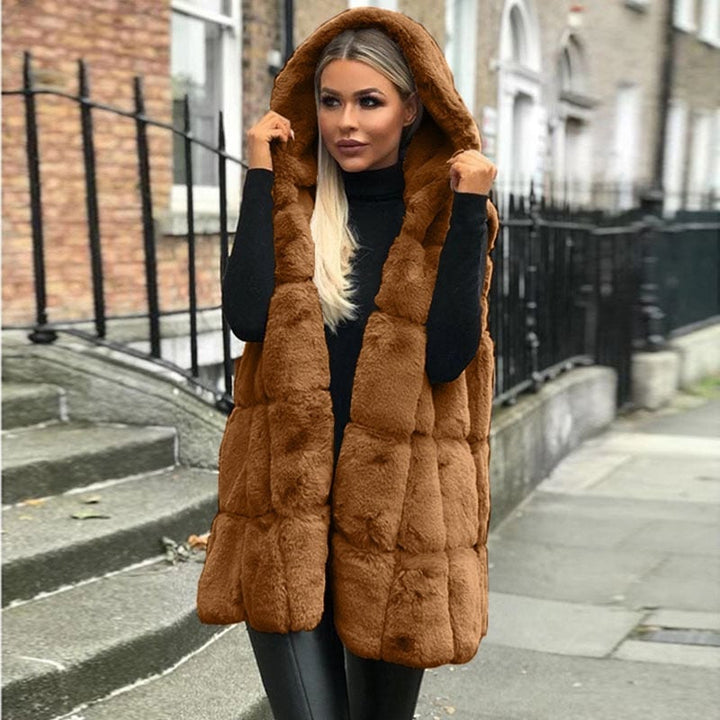 Womens Longline Vest with Hood Cozy Fit