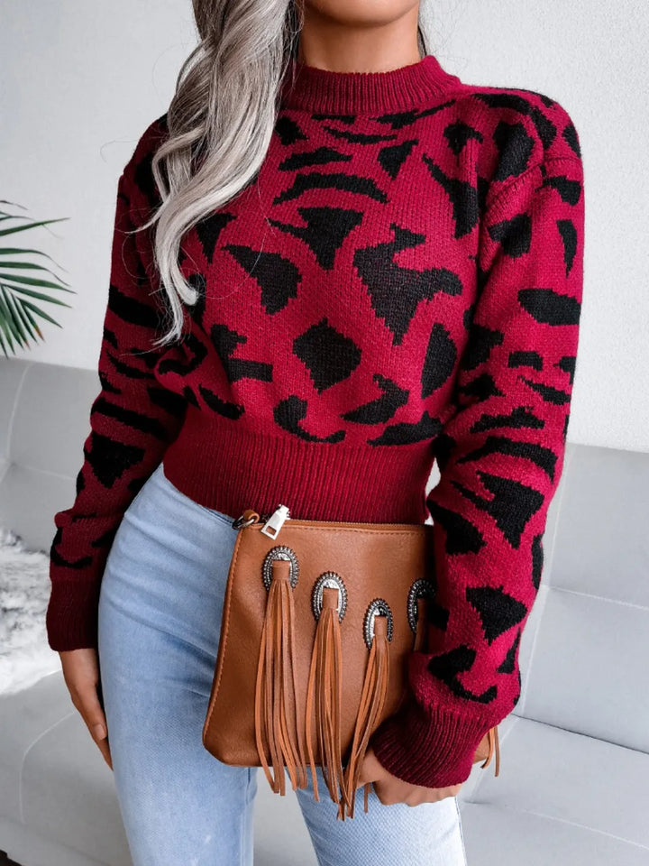 Womens Crew Neck Sweater Animal Print Relaxed Fit - BritishMode