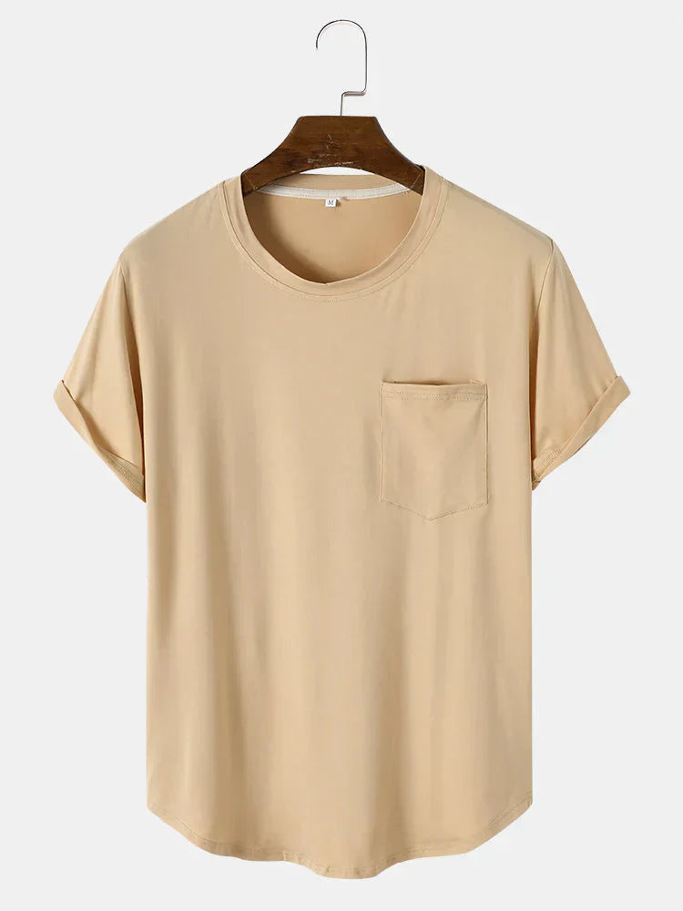 Mens T-Shirt Cotton Pocket Casual Fit