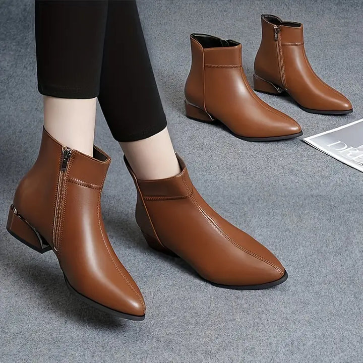 Womens Ankle Boots Leather Slip-On
