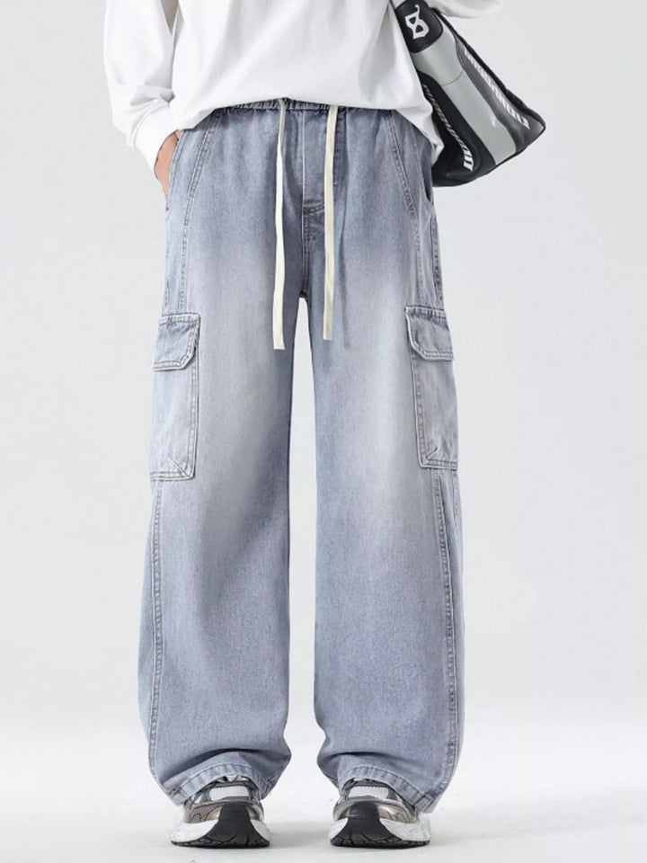 Mens Cargo Pants Relaxed Fit Elastic Waistband