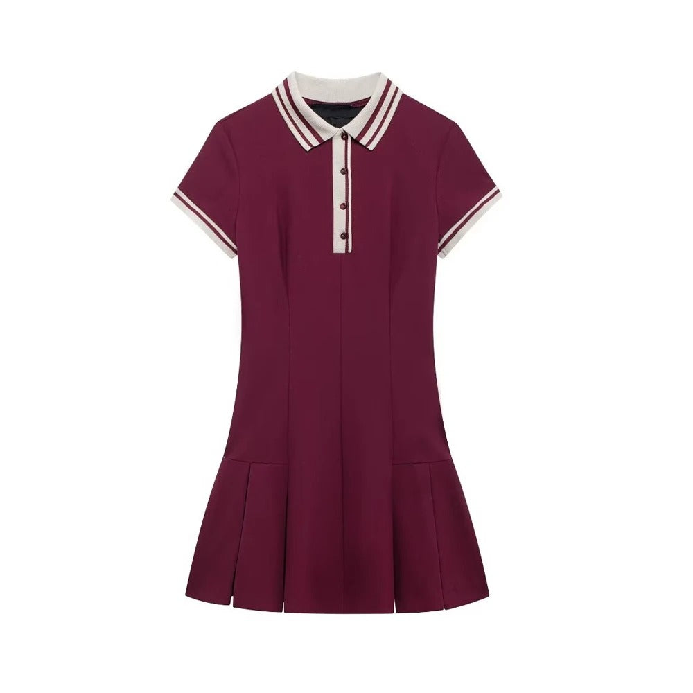 Womens Pleated Polo Dress Elegant Fit - BritishMode