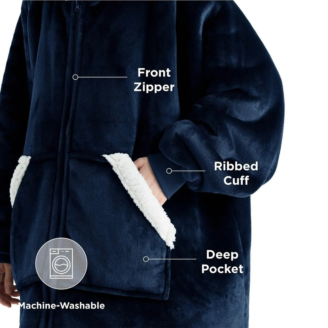 Unisex Wearable Blanket Hoodie Sherpa Fleece Zippered Warm