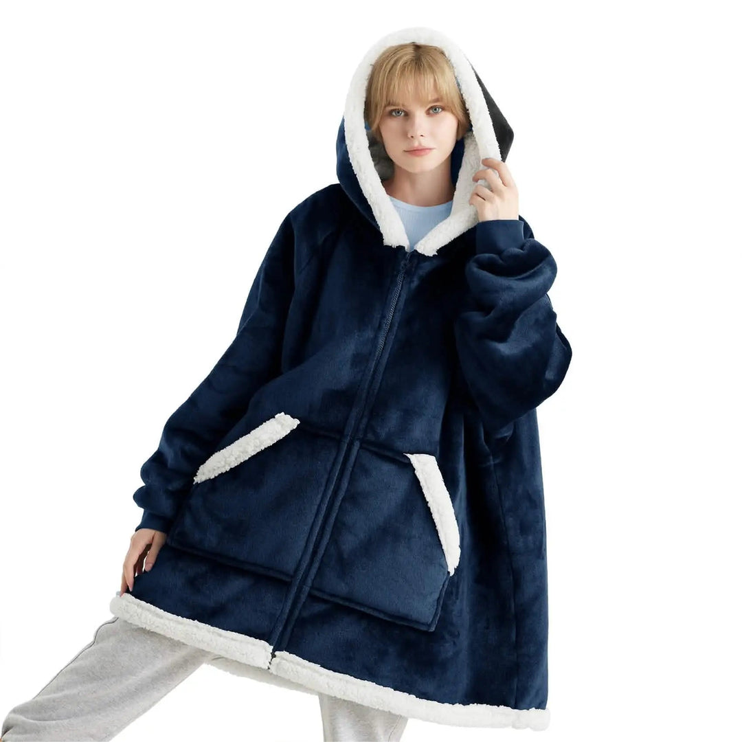 Unisex Wearable Blanket Hoodie Sherpa Fleece Zippered Warm