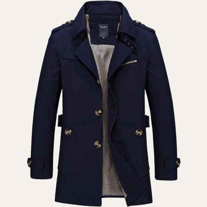 Mens Trench Coat Single Breasted Mid Length